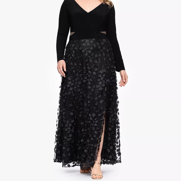 XSCAPE Long Sleeve Embellished Dress Black Plus Size - Picture 5 of 6
